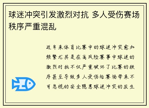球迷冲突引发激烈对抗 多人受伤赛场秩序严重混乱