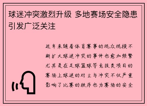 球迷冲突激烈升级 多地赛场安全隐患引发广泛关注